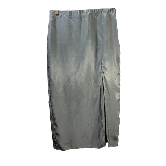 H&M‎ Womens Satin Midi Skirt With Side Slit Light Blue Size S - Picture 1 of 8